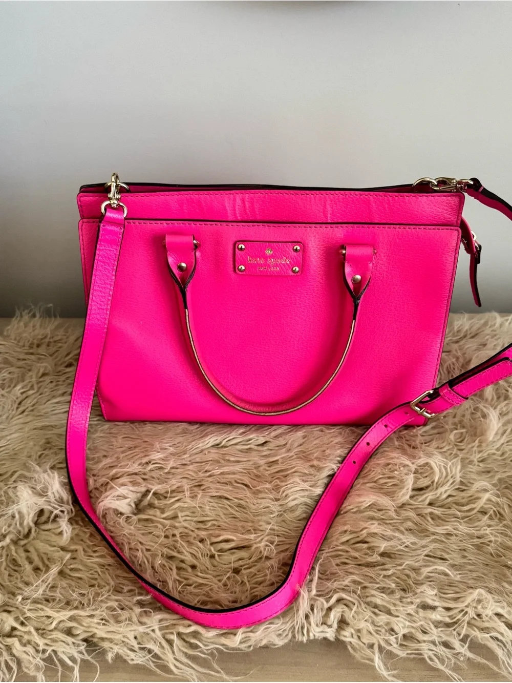 kate spade Bright Pink Leather Shoulder Bag with Gold Hardware